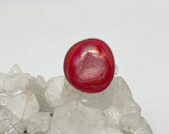 Rosa Quarz Druzy Ring, Size 8