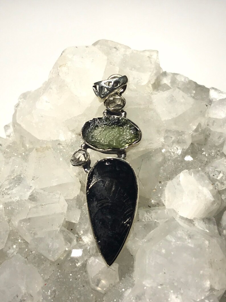 and Herkimer Diamond Pendant Shungite Moldavite