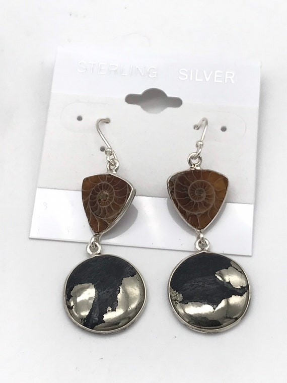 Pyrite in Magnetite Healer's Gold and Ammonite Earrings