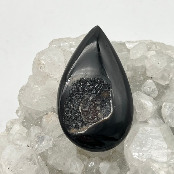 Teardrop Black Druzy Agate Cabochon 88CT