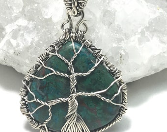 Wire Wrapped Chrysocolla Tree of Life Pendant