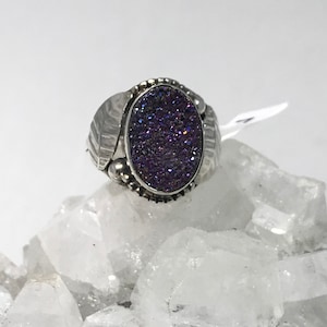 Pink/Purple Druzy Ring, Size 7