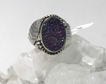Rosa/Lila Druzy Ring, Size 7