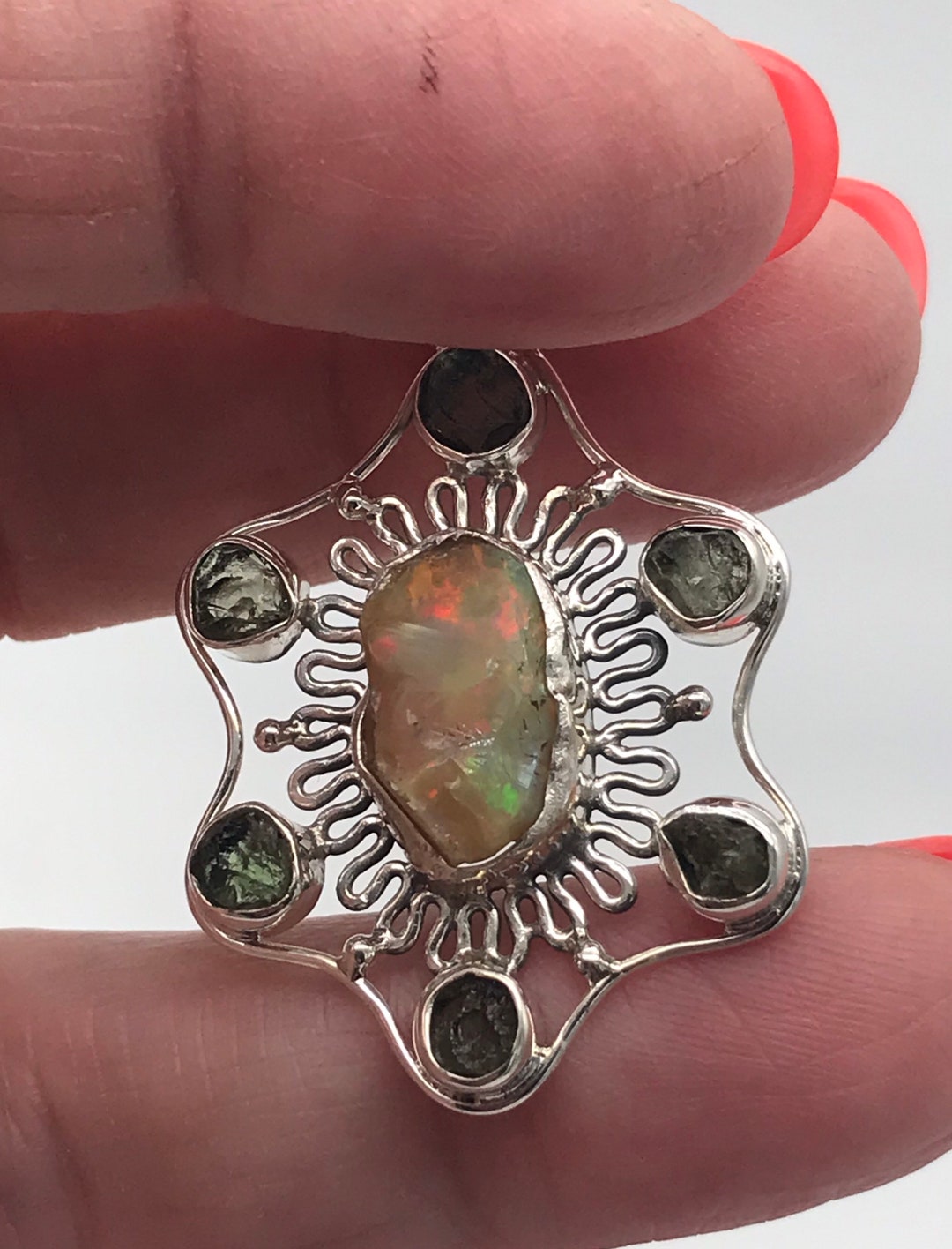 Moldavite and Rough Opal Pendant - Etsy