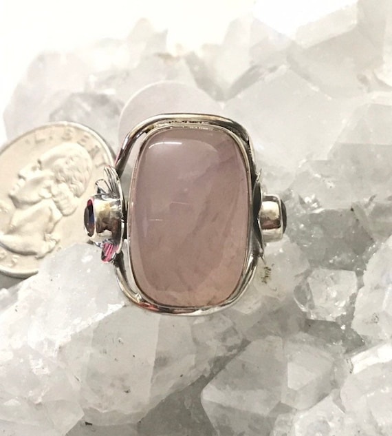 CLEARANCE Rose Quartz and Garnet Ring, Size
