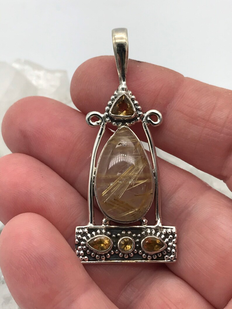 Rutilated Quartz and Citrine Pendant