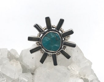 Turquoise and Tourmaline Stick Ring, Size 7 1/2