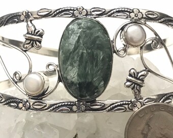 CLEARANCE Seraphinite Bangle and Pearl or Arm Cuff