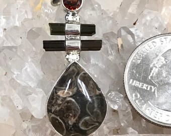 Turtella, Garnet and Tourmaline Pendant Necklace