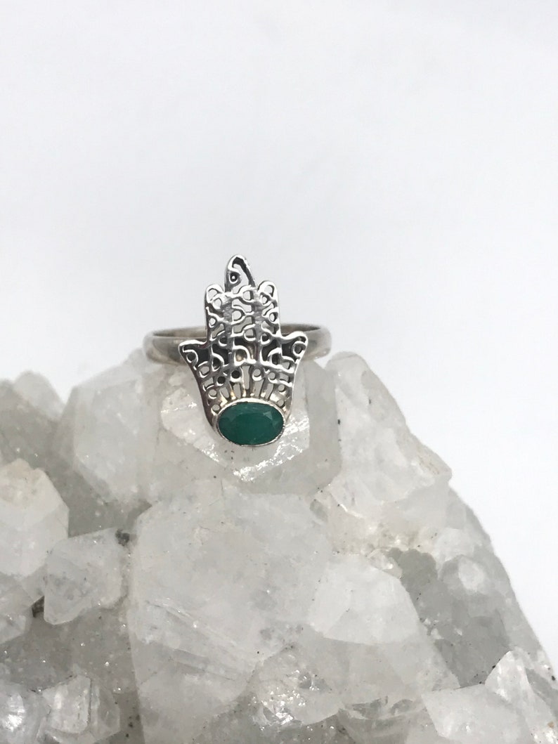 Emerald Hamsa Hand Chakra Ring Size 7 12