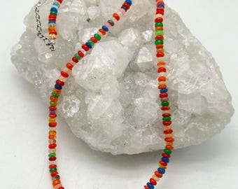 Multicolored Opal Beaded Necklace-18-20&quot;-Adjustable