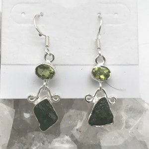 Rough Diopside and Peridot Dangle Earrings