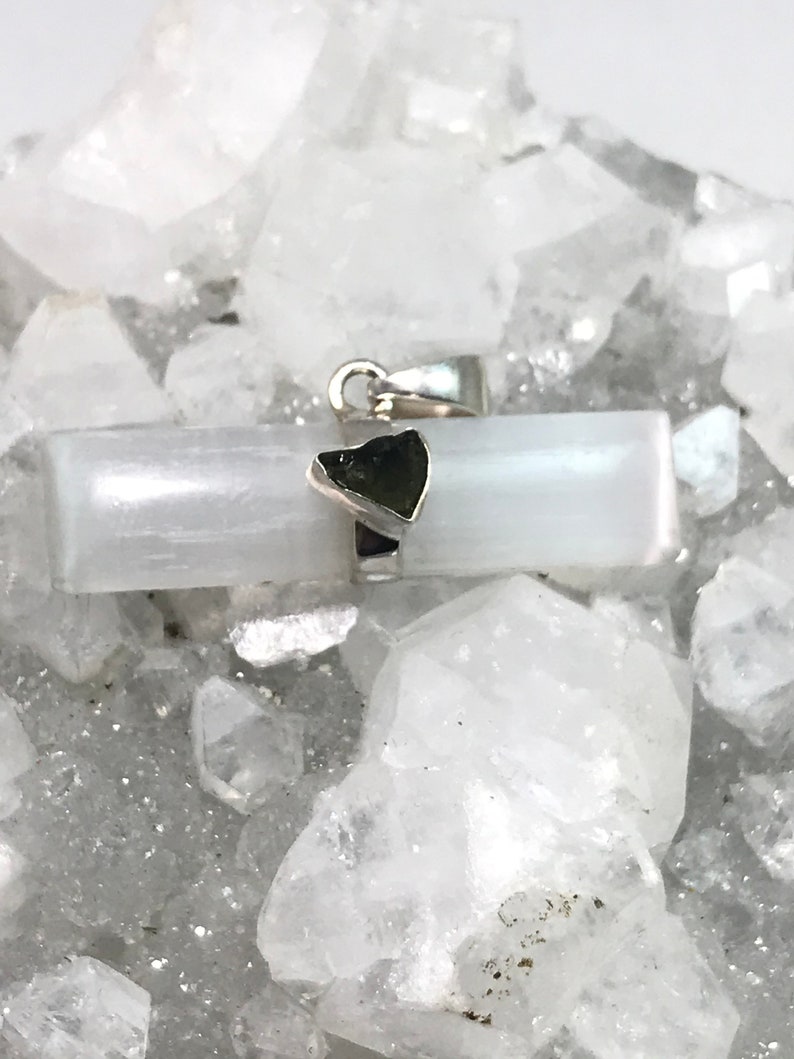 Abstract Selenite and Moldavite Pendant