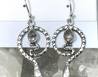 Aretes con dije de serpiente de diamantes Herkimer