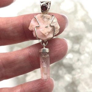 CLEARANCE Rough Pink Opal, Kunzite and Garnet Pendant