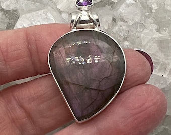 Purple Labradorite and Amethyst Pendant