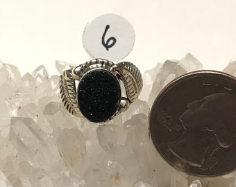 Black Druzy Ring, Size 6