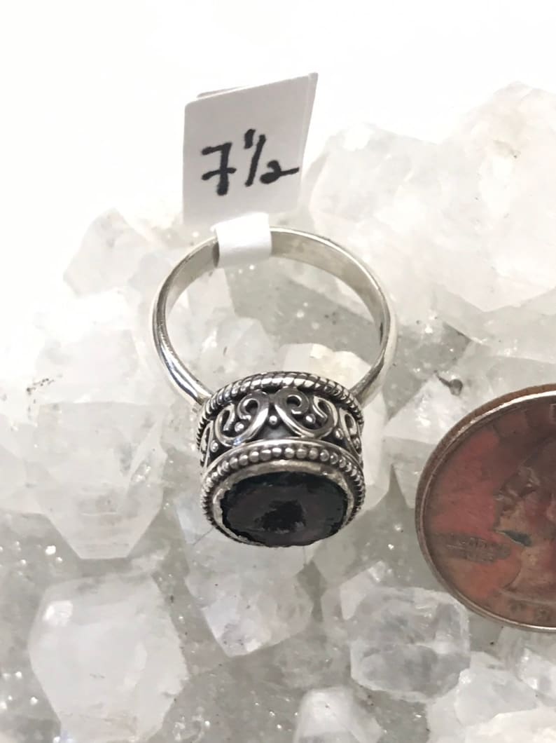 Black Geode Druzy Ring Size 7 12