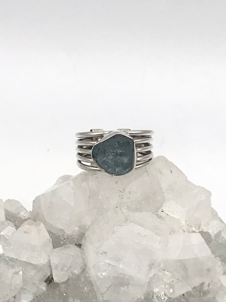 Size 5 12-Adjustable Rough Aquamarine Ring