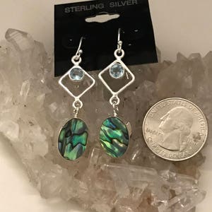 CLEARANCE Abalone and Blue Crystal Earrings