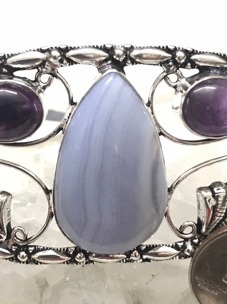 CLEARANCE Blue Lace Agate and Amethyst Bangle or Arm Cuff