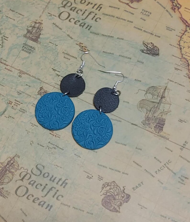 Black and Teal Circle Earrings