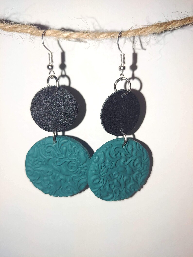 Black and Teal Circle Earrings