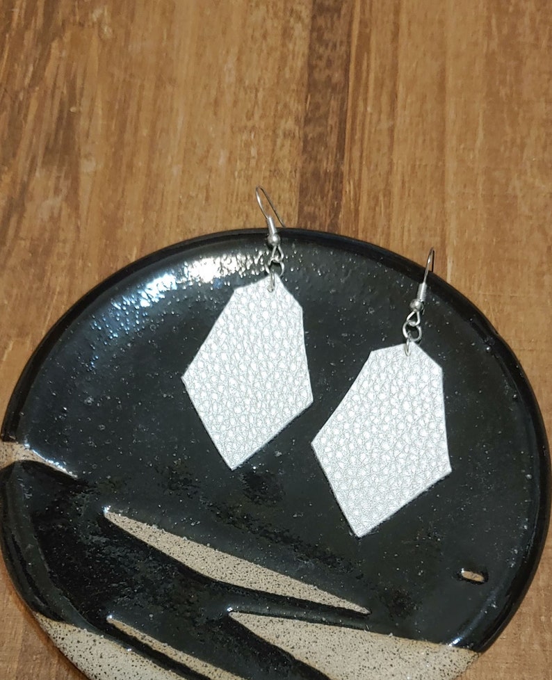 Geometric Shape Ivory Faux Leather Earrings