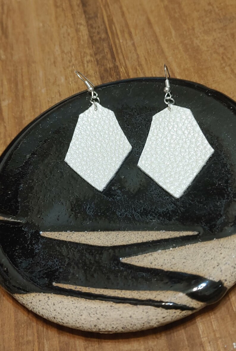Geometric Shape Ivory Faux Leather Earrings