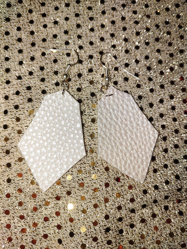 Geometric Shape Ivory Faux Leather Earrings