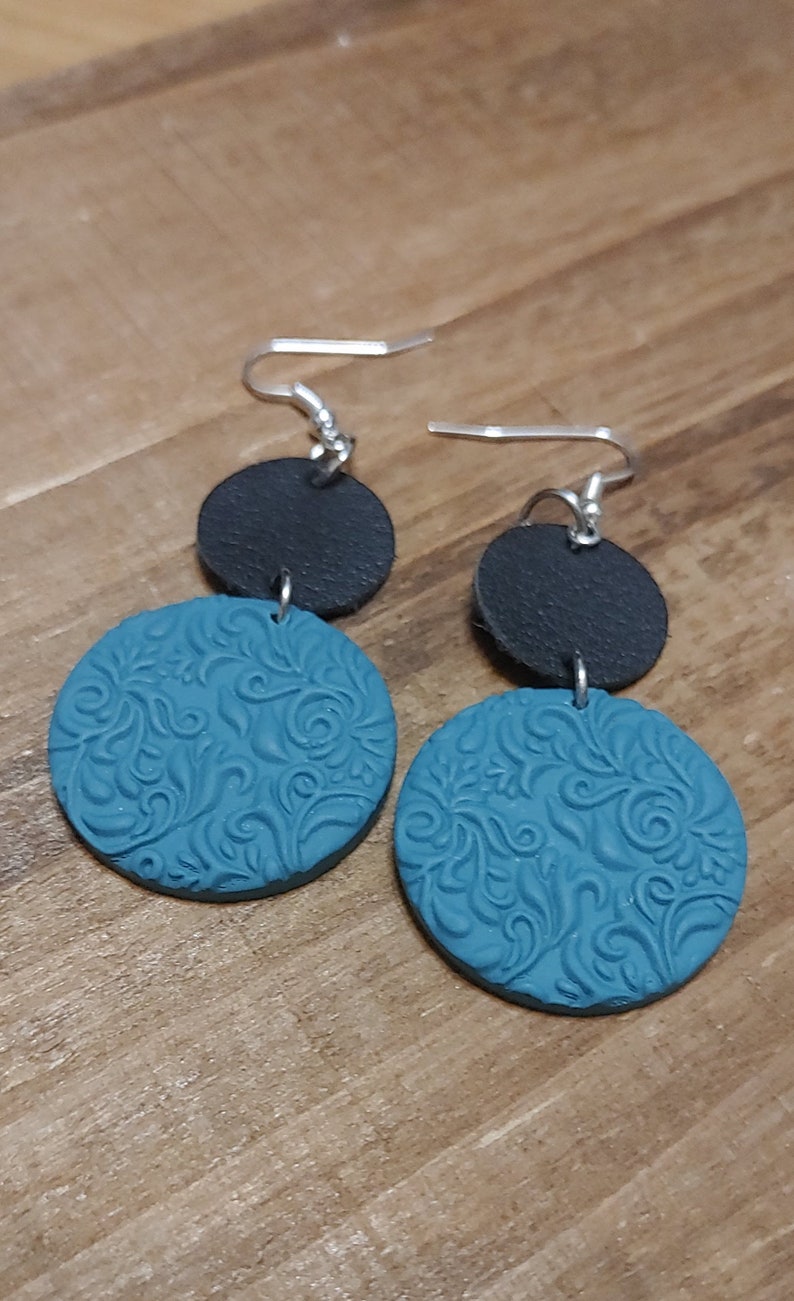 Black and Teal Circle Earrings