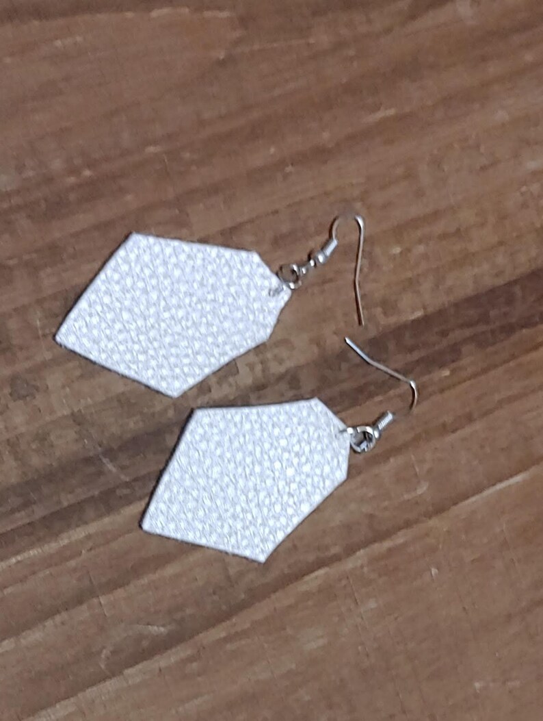 Geometric Shape Ivory Faux Leather Earrings