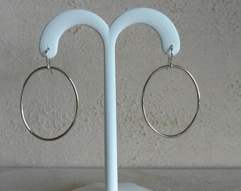 Egg-shaped oval, dangle/drop earrings in Argentium silver and sterling silver, 2" long X 1 1/4" wide, one of a kind, handmade, high polish