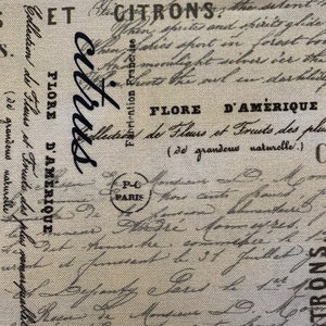 Black and Gray Words on Cream Antique Marbled with Hint of Yellow Background, Carte Postale by Michael Miller, 100% Cotton