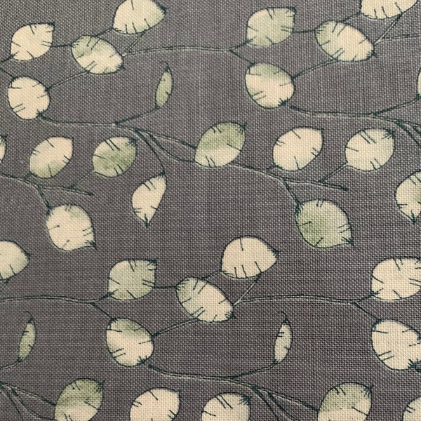 Honesty Seeds, Light Gray Seeds on Thin Branches on Gray Bkgrnd, Midsummer by Hackney & Co. for Windham Fabrics, 100% Cotton