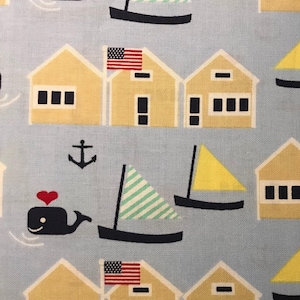 Whales, Hearts, Sailboats and Homes on Light Blue Water, Oh Say Can You Sea, Marina by Dear Stella, 100% Cotton