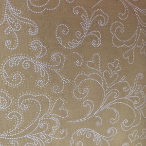 Metallic Scrolls, Swirls, Hearts, Cream Pindots on Gold Background, Holiday Village by Whistler Studios for Windham Fabrics, 100% Cotton