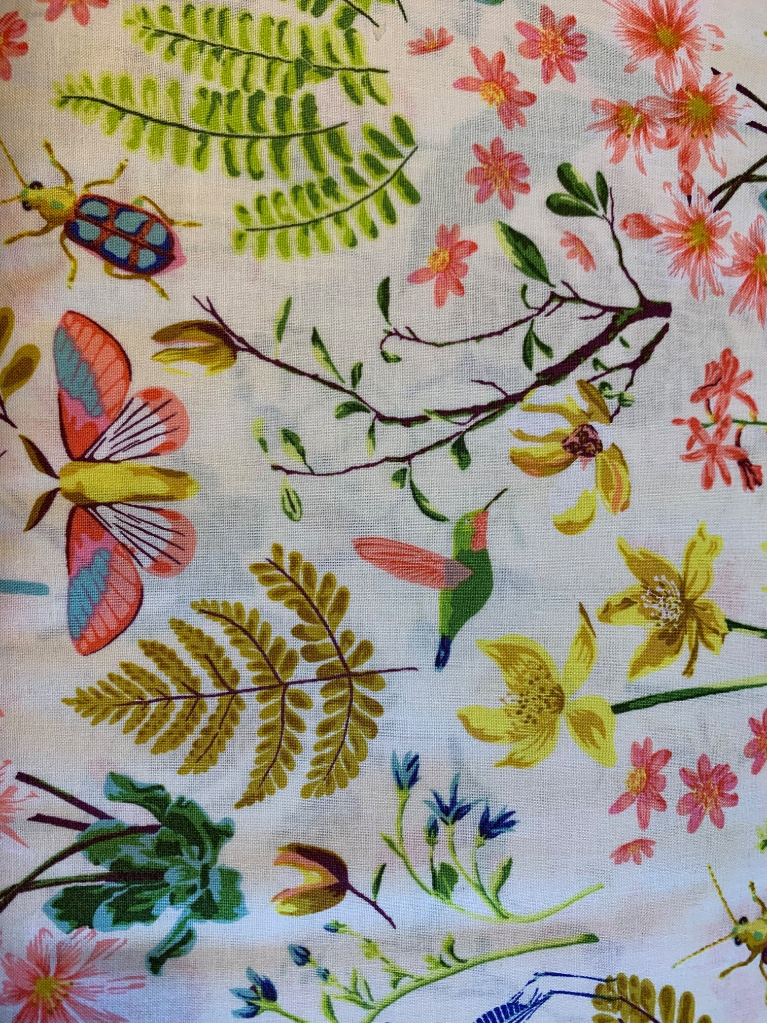OFERTA: Floral, mariposas, colibríes sobre fondo crema, Anew, Renewal de Tamarakate para Windham Fabrics, 100 % algodón