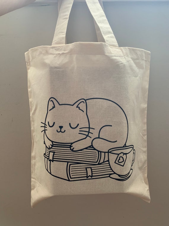 Cat Themed Tote Bag Book Bag Reading Gift Idea Holographic