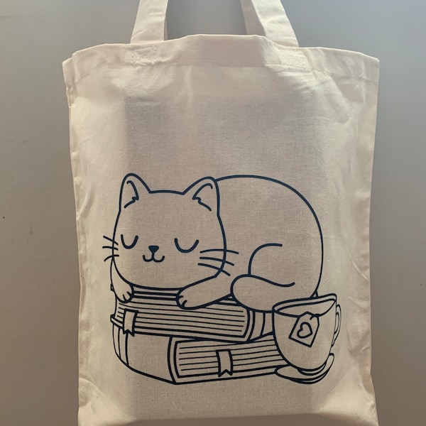 Sac fourre-tout sur le thème des chats - Cartable, lecture, idée cadeau, vinyle holographique