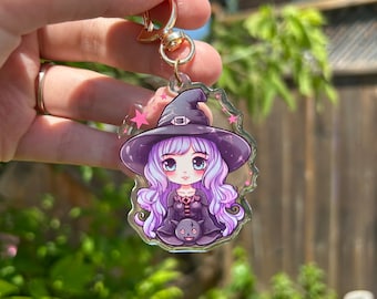 Porte-clés acrylique sorcière gothique pastel - breloque d'Halloween saison fantasmagorique, porte-clés époxy