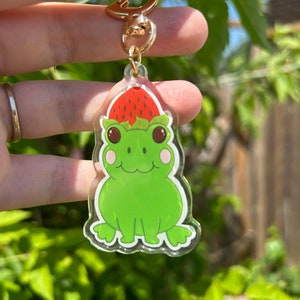 Chaveiro de acrílico sapo de morango – chaveiro epóxi, pingente de sapo fofo