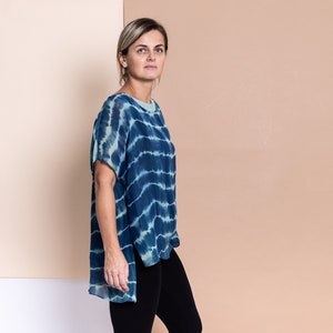 Hand Dyed Silk Chiffon Tunic: Indigo Shibori, One Size