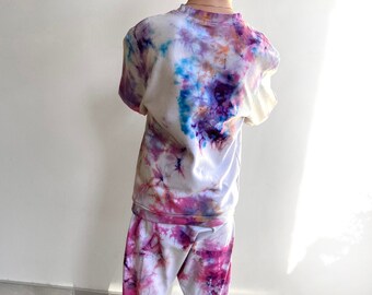 Pink and Purple Tie Dye Kids Soft Rayon Pajamas Set / Grow With Me Harem Pants Long Sleeves Tshirt Set