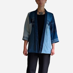 Repurposed Denim Patchwork Kimono Jacket: Lightweight Upcycled Jeans