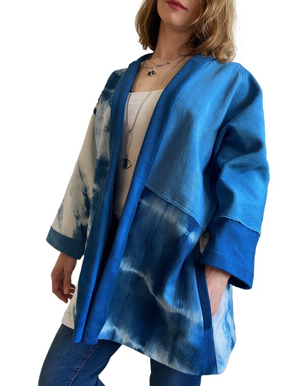 Organic Cotton Patchwork Kimono in Blue Sky Natural Indigo Dyed