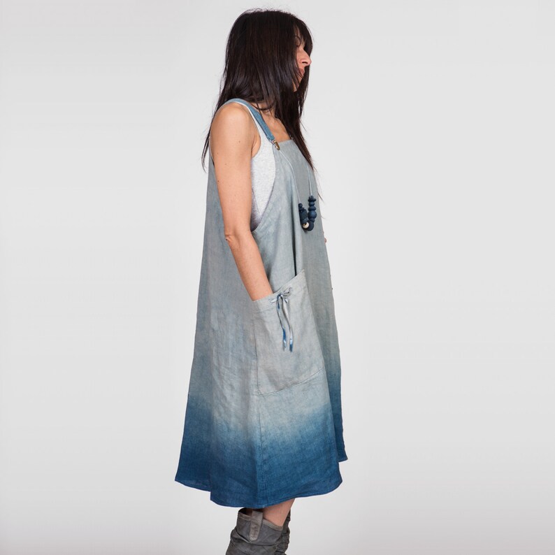 Linen pinafore jumper apron dress with oversized pockets in Etsy