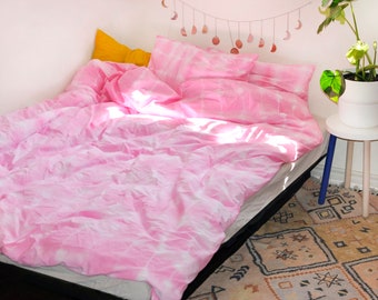 Pink Tie Dye Cotton Duvet Cover Set: Bohemian Shibori Bedding