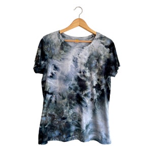 T-shirt noir luxe en coton et bambou biologique tie-dye teint à la glace/T-shirt à col rond pour femme luxueusement doux Neutre