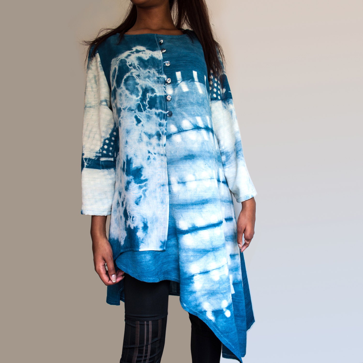 Japanese Shibori Boho Tunic Dress 